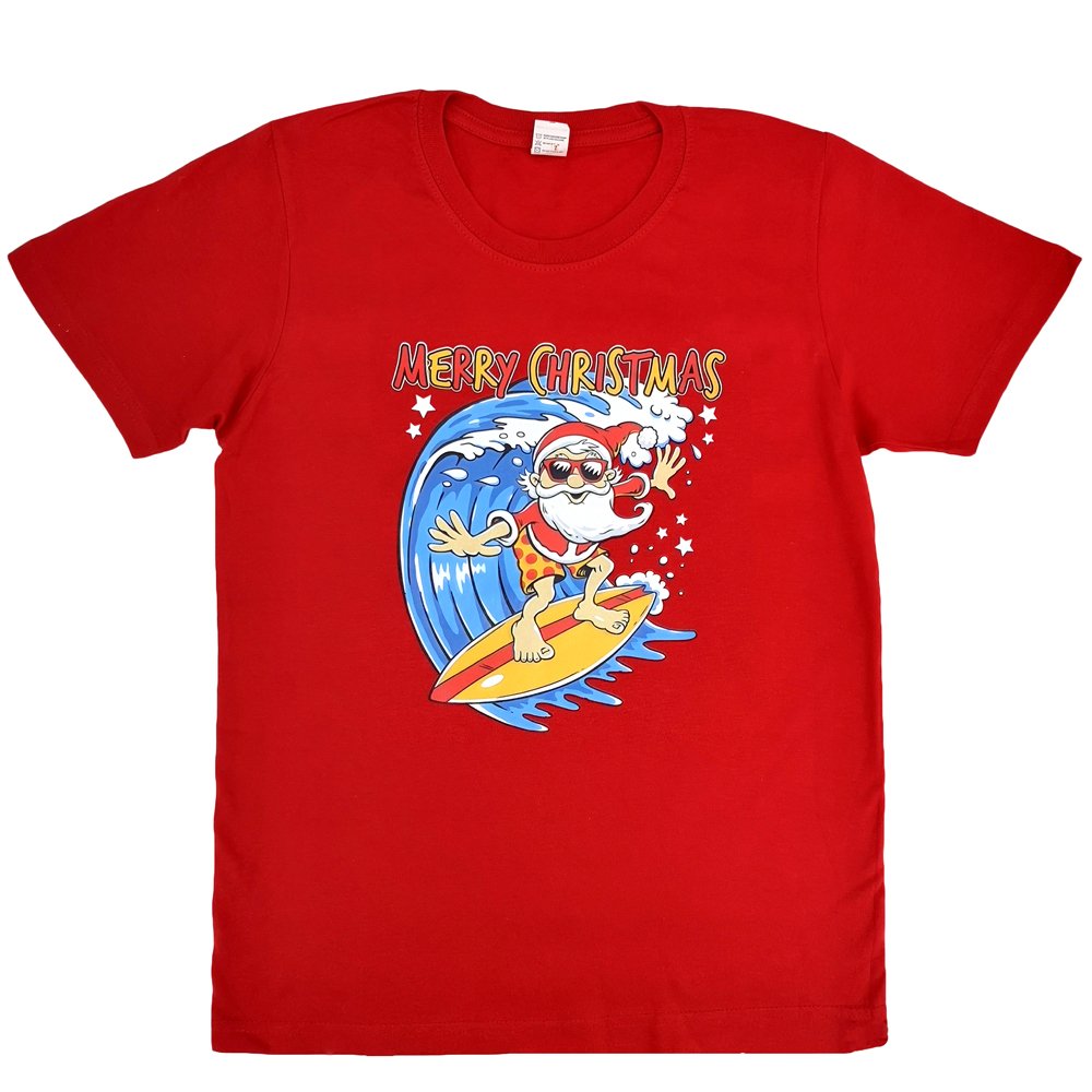 Funny Adult Xmas Christmas T Shirt 100% Cotton Santa Surf (Red), M