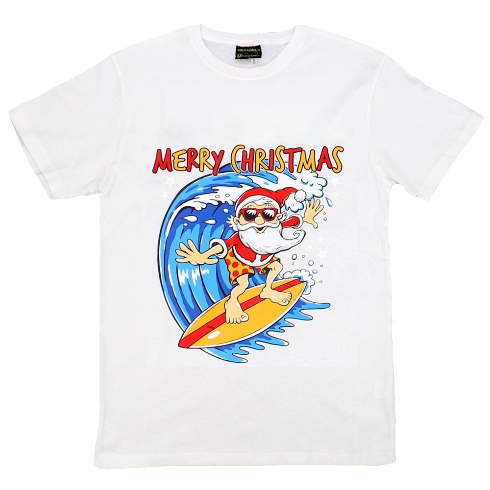 Funny Adult Xmas Christmas T Shirt 100% Cotton Santa Surf (White), S