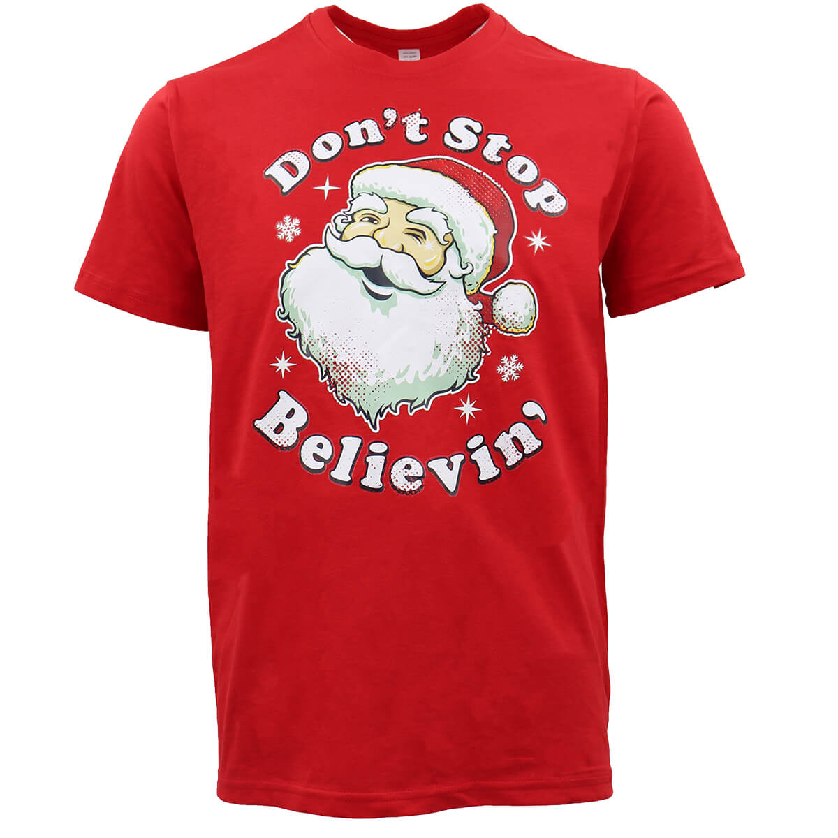 Funny Adult Xmas Christmas T Shirt 100% Cotton Jolly Don't Stop Believin' (Red), M