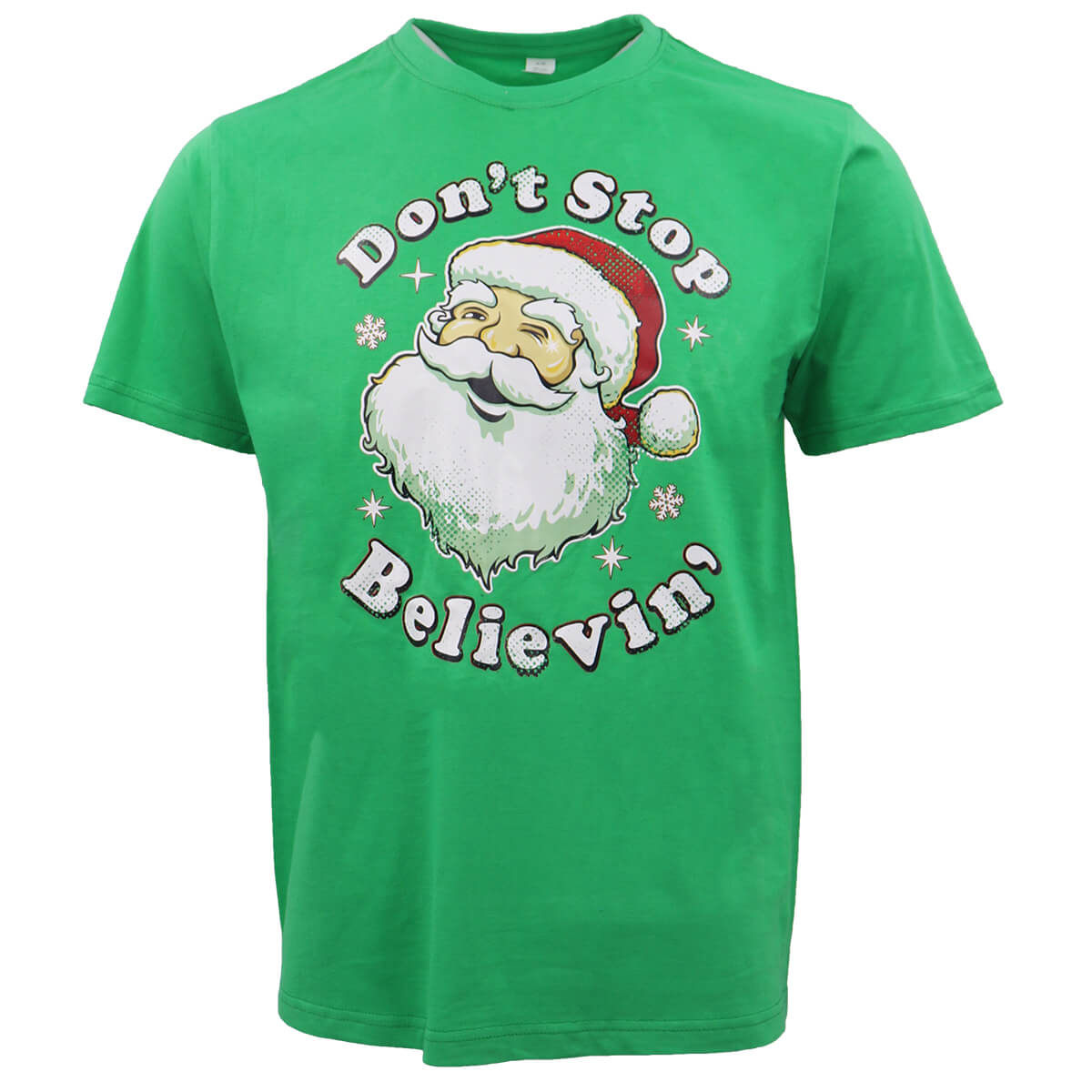 Funny Adult Xmas Christmas T Shirt 100% Cotton Don't Stop Believin' (Green), S