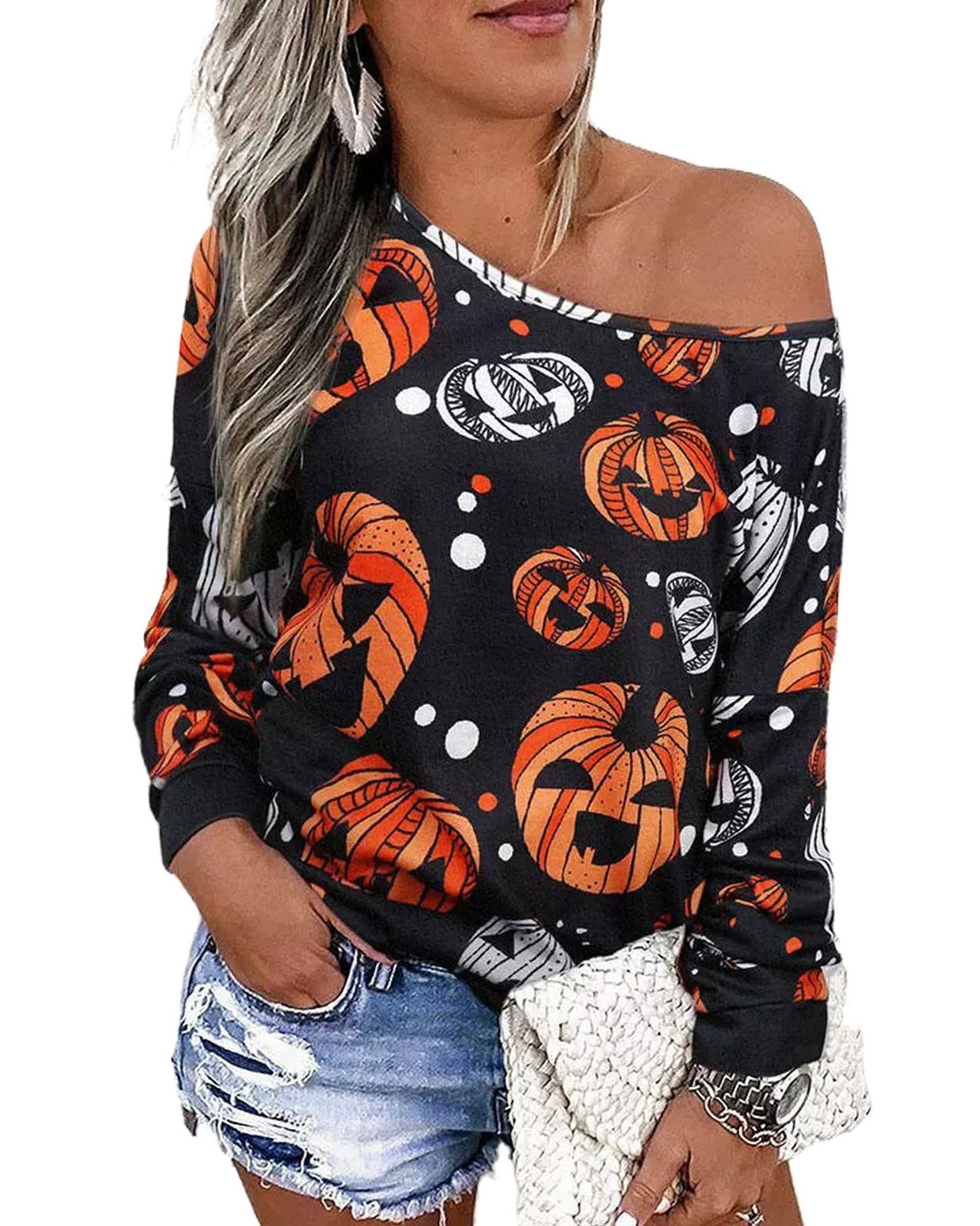 Azura Exchange Pumpkin Face Crew Neck Top - M