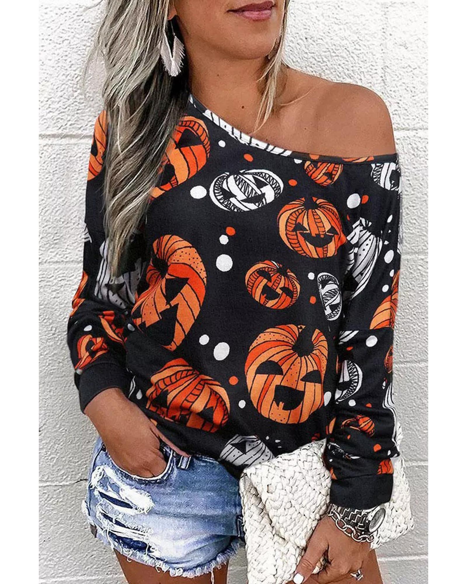 Azura Exchange Pumpkin Face Crew Neck Top - S