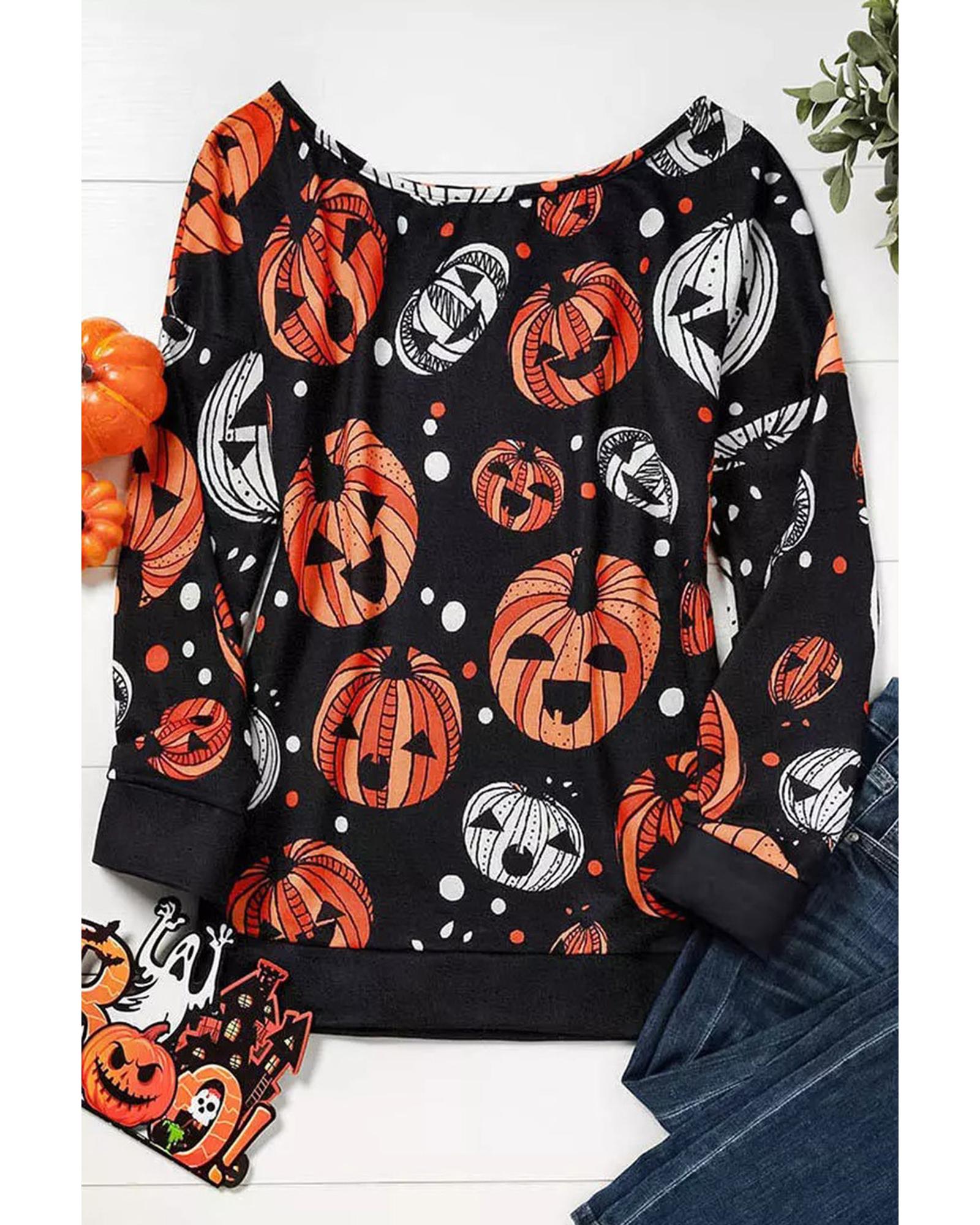 Azura Exchange Pumpkin Face Crew Neck Top - S