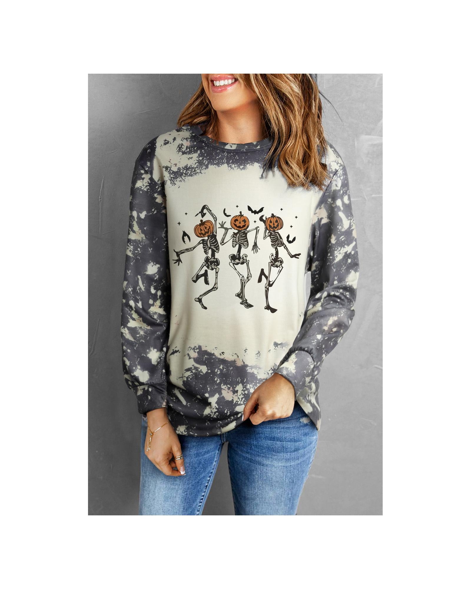 Azura Exchange Dancing Skeleton Tie Dye Long Sleeve Top - L