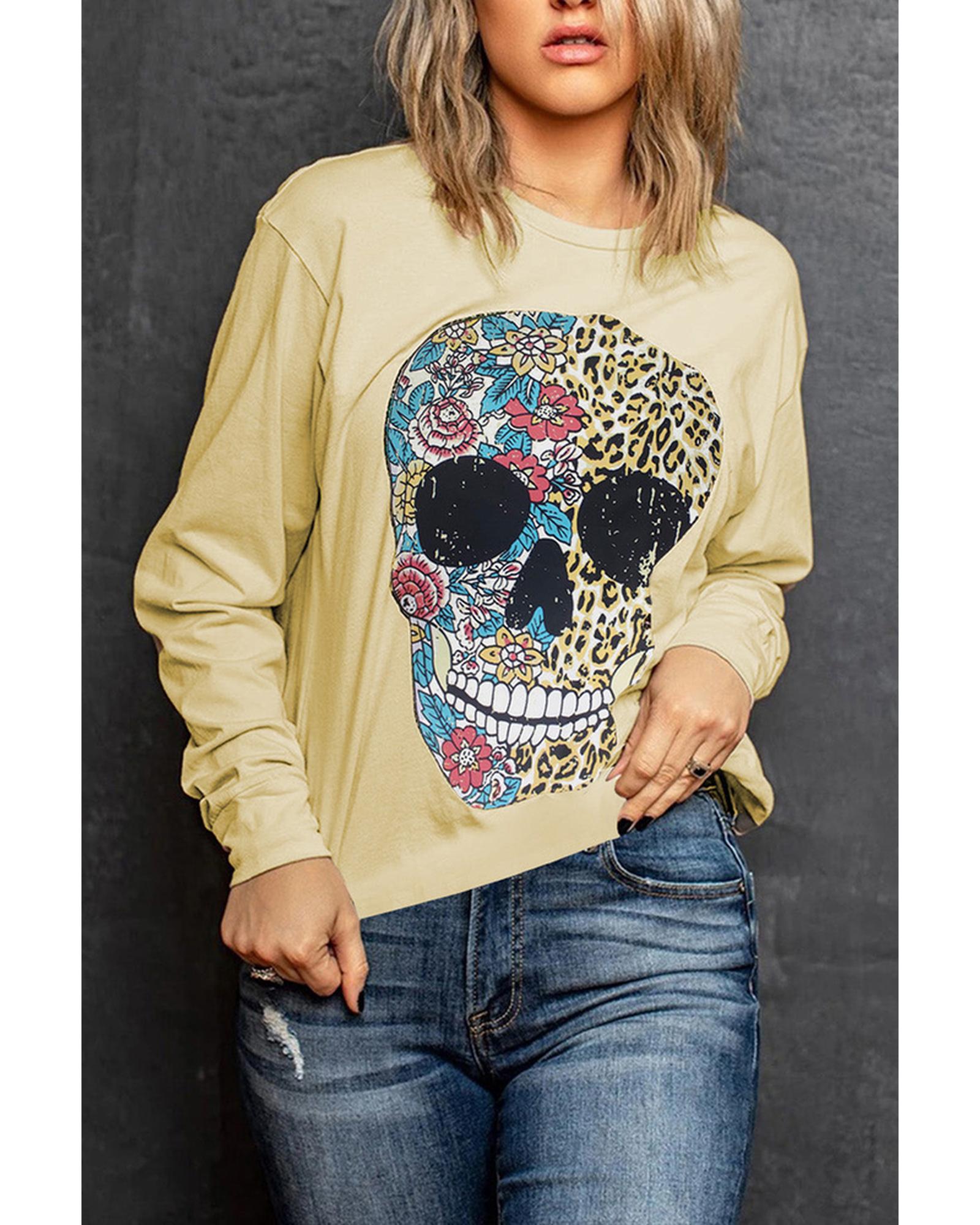 Azura Exchange Antique Leopard Flower Skull Graphic Top - S