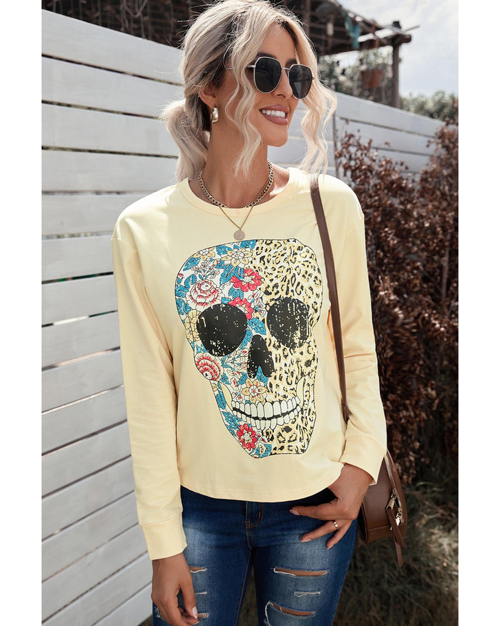 Azura Exchange Antique Leopard Flower Skull Graphic Top - S