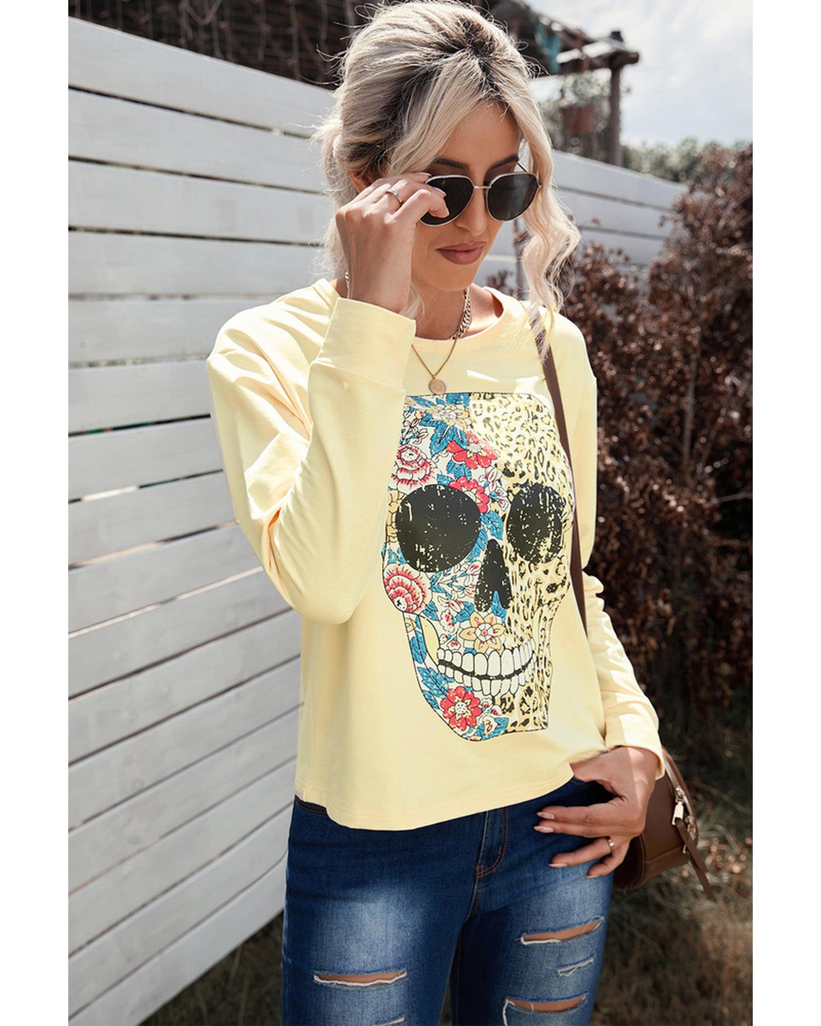 Azura Exchange Antique Leopard Flower Skull Graphic Top - S