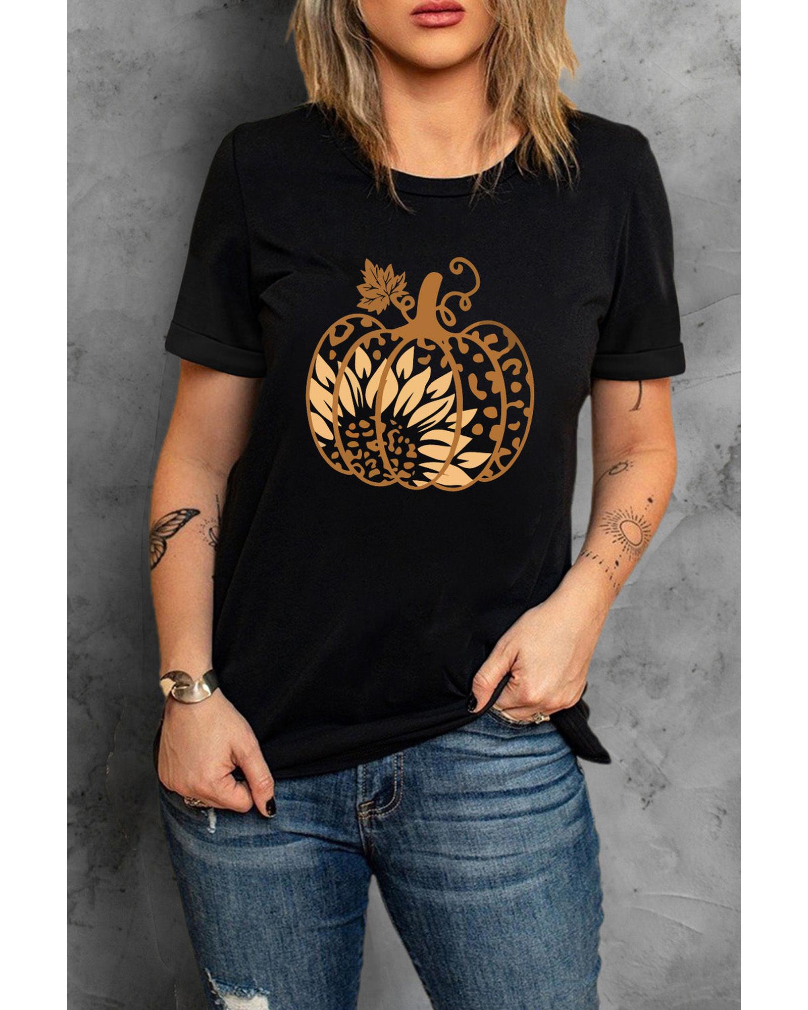 Azura Exchange Halloween Sunflower Pumpkin Graphic Tee - M