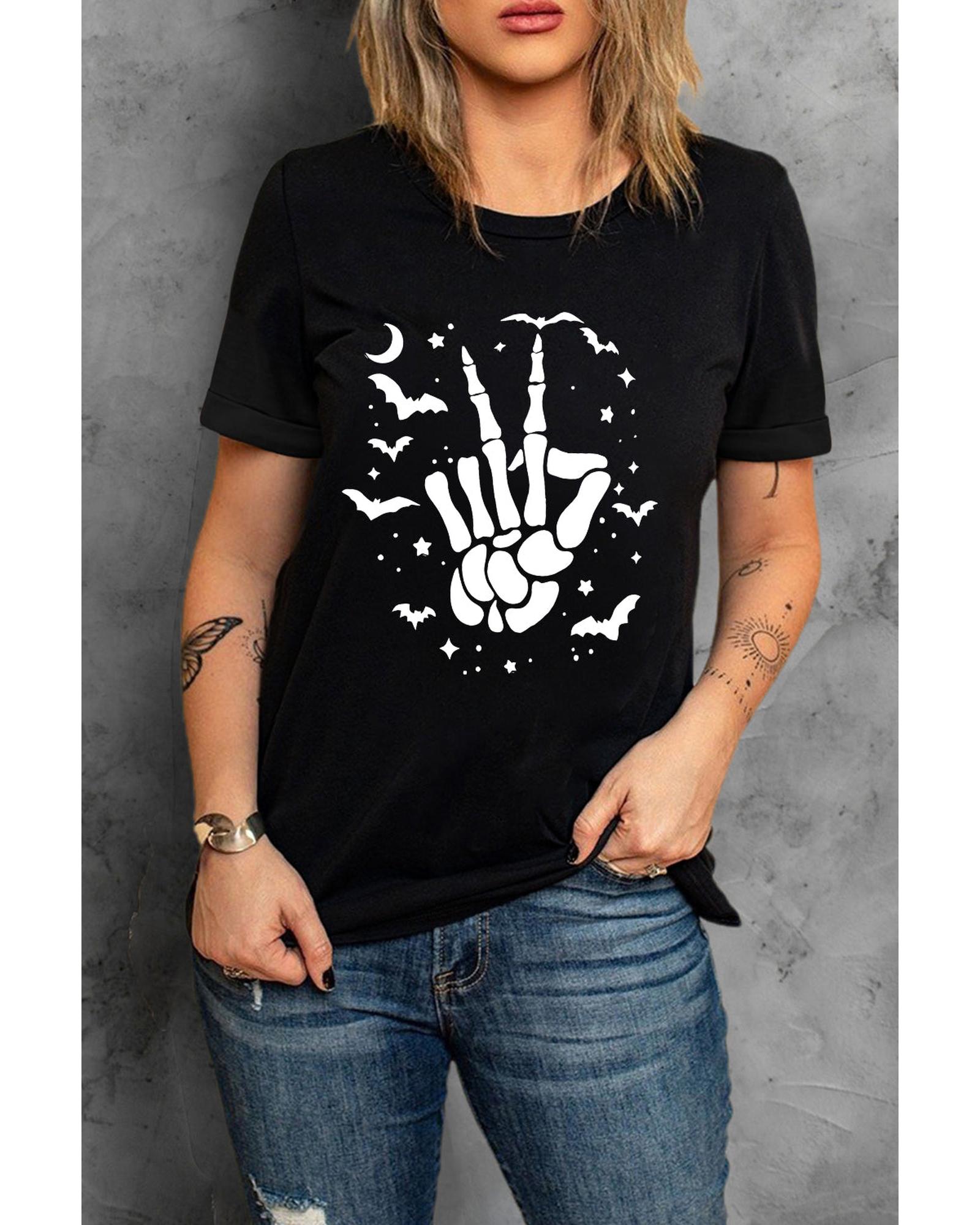 Azura Exchange Halloween Bat & Skeleton Hand Graphic Tee - L