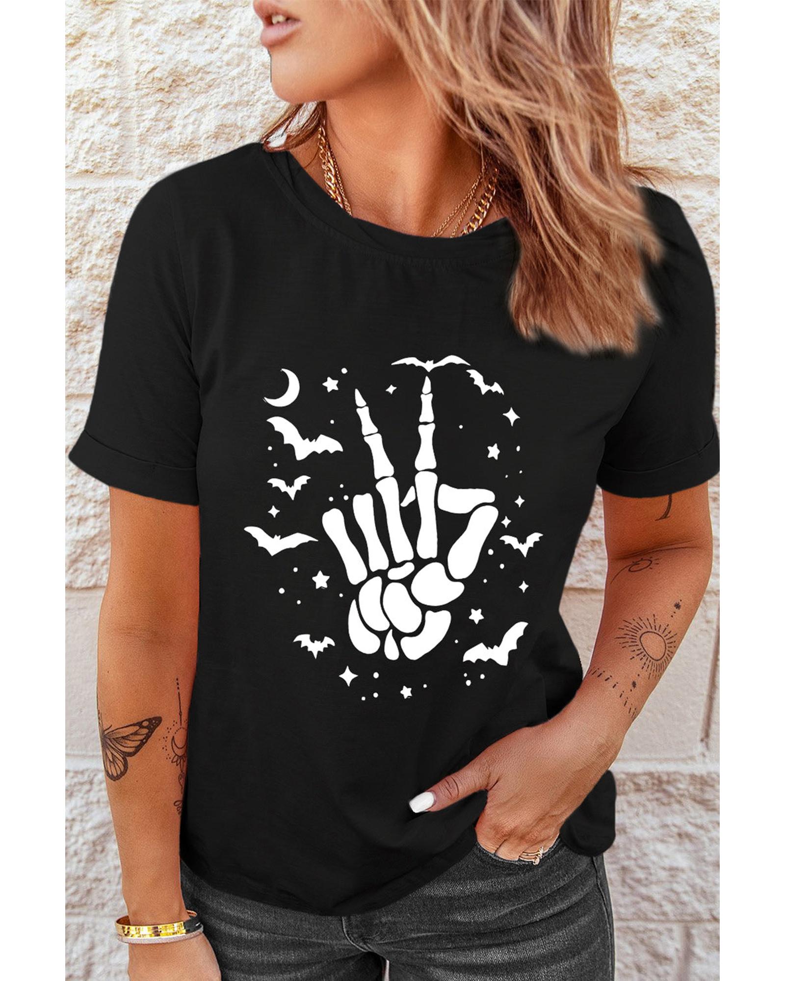 Azura Exchange Halloween Bat & Skeleton Hand Graphic Tee - S