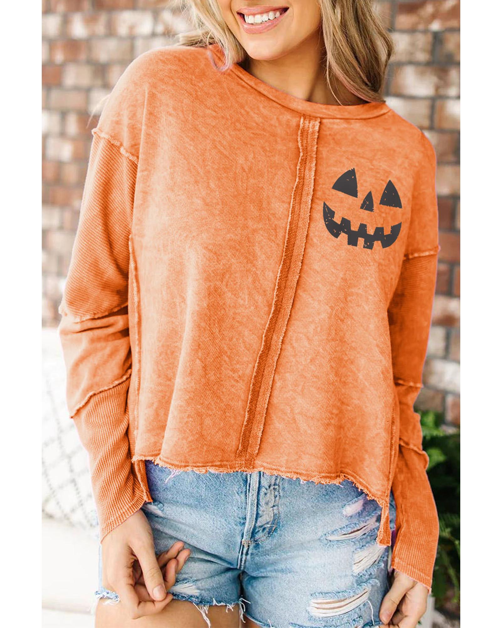 Azura Exchange Halloween Pumpkin Face Patchwork Sweatshirt - S