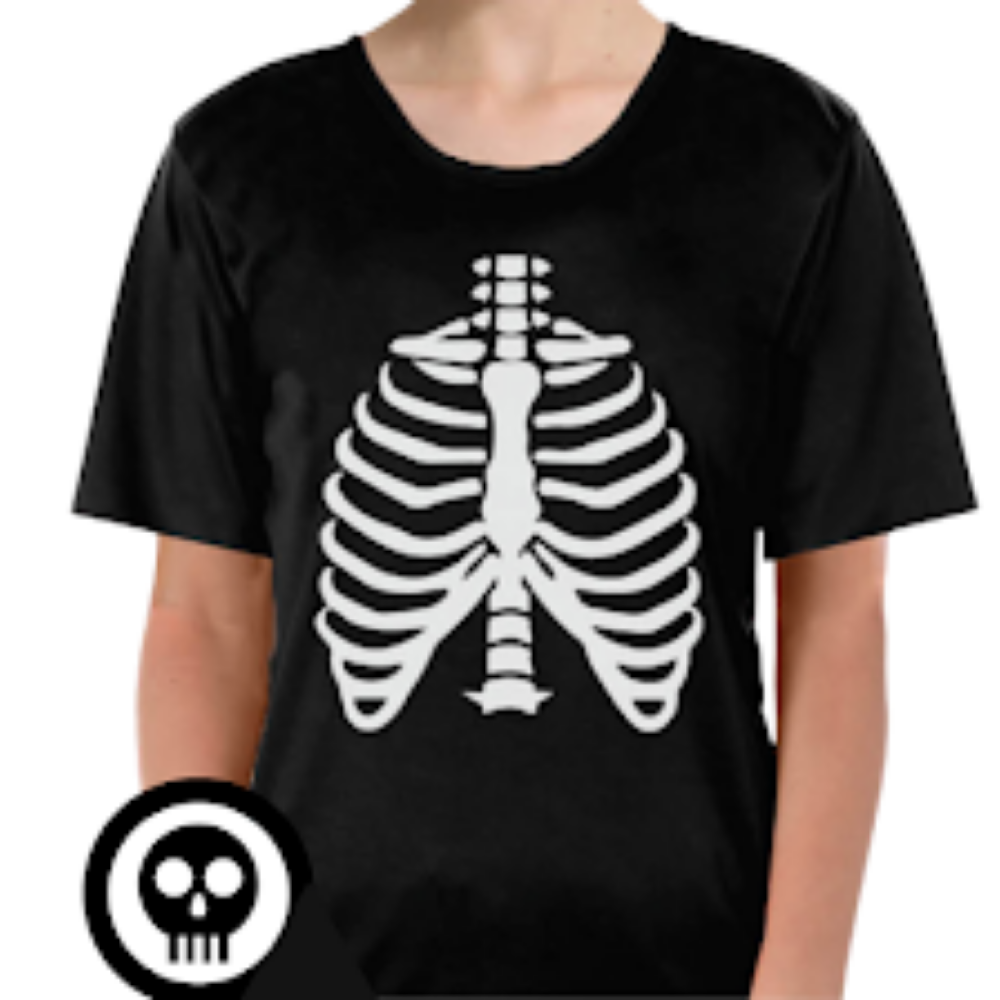 Childrens Skeleton Top Scary Kids Dress Up Halloween Book Week Bones T Shirt - M (7-9 Years Old)