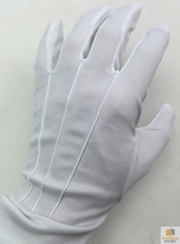 Deluxe Short White Stripe Satin Gloves Magician Driving Wedding Glove One Size