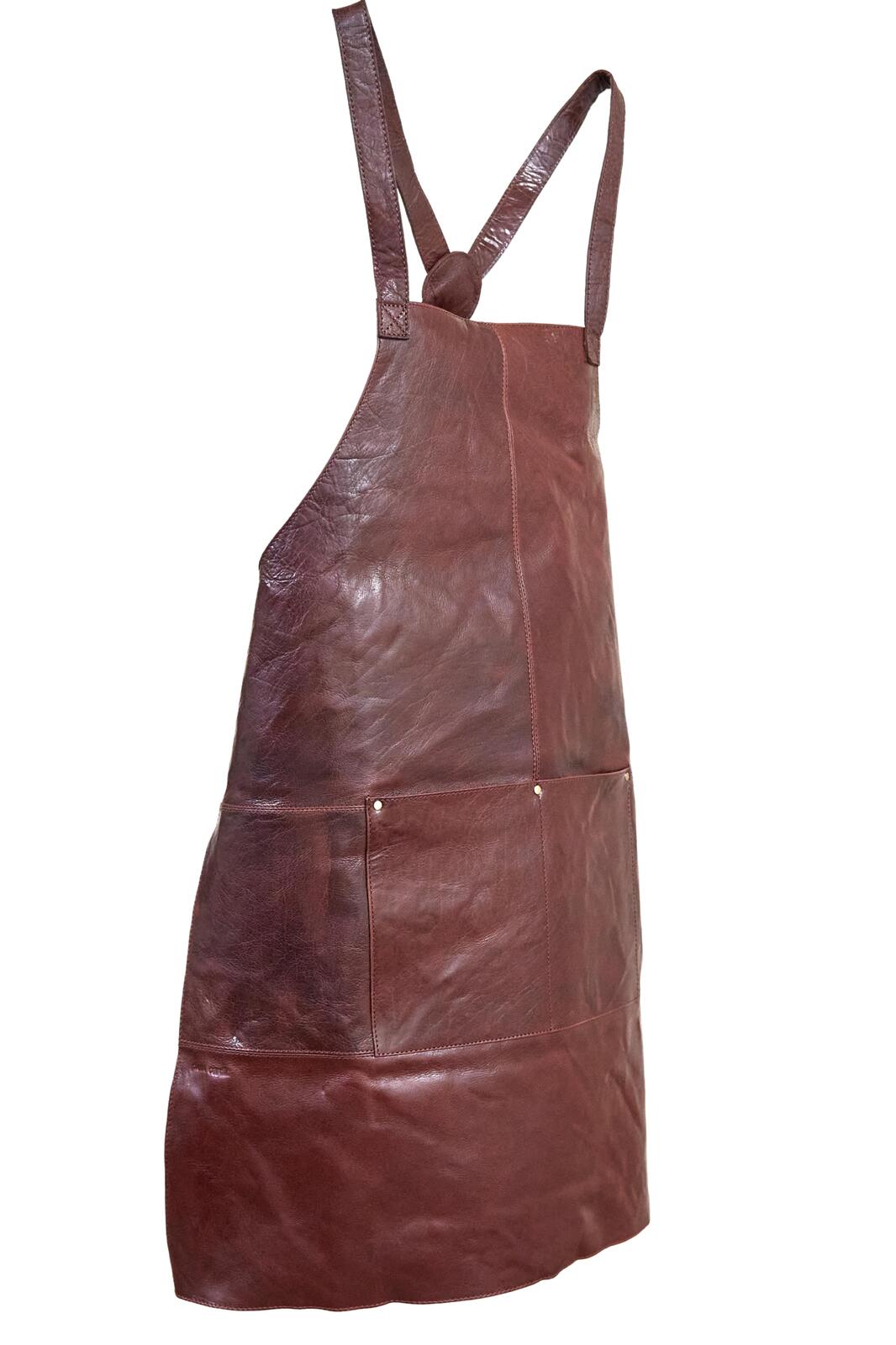 Pierre Cardin Professional Leather Apron Butcher Woodwork Hairdressing Barber Chef - Chestnut