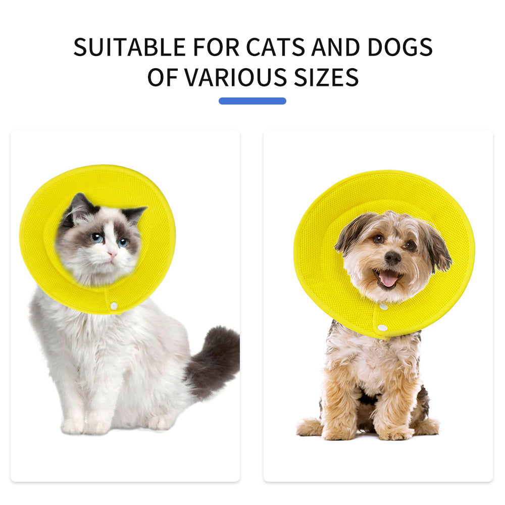 Pet Dog Cat Elizabethan Collar Adjustable Cone Mesh Recovery S-Yellow