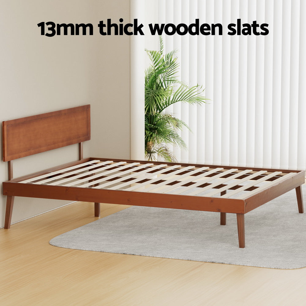 Artiss Bed Frame Queen Size Wooden Bed Base Walnut SPLAY