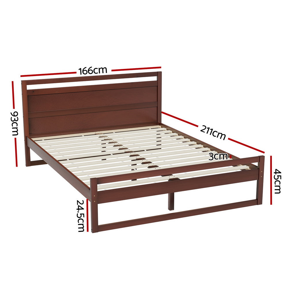 Artiss Bed Frame Queen Size Wooden Walnut WITTON