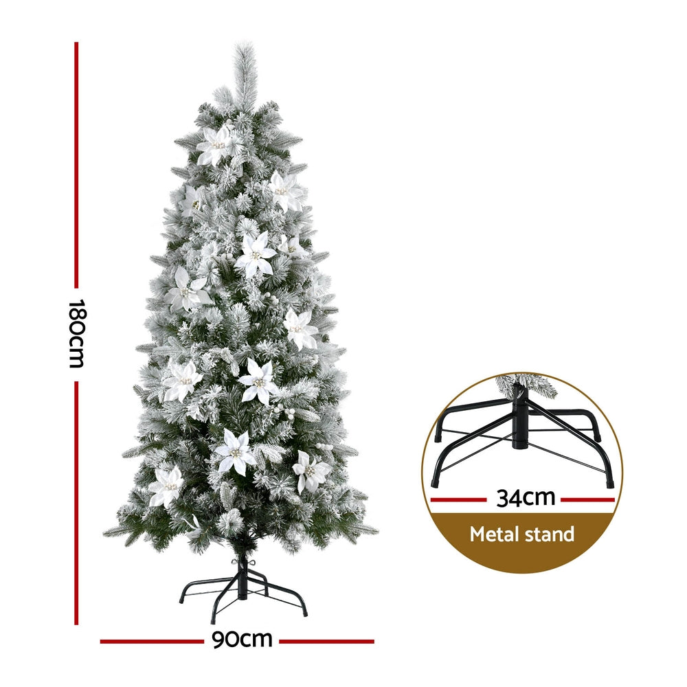 Jingle Jollys Christmas Tree 1.8m Xmas Tree Snow Flocked Flowers Decor 564 Tips