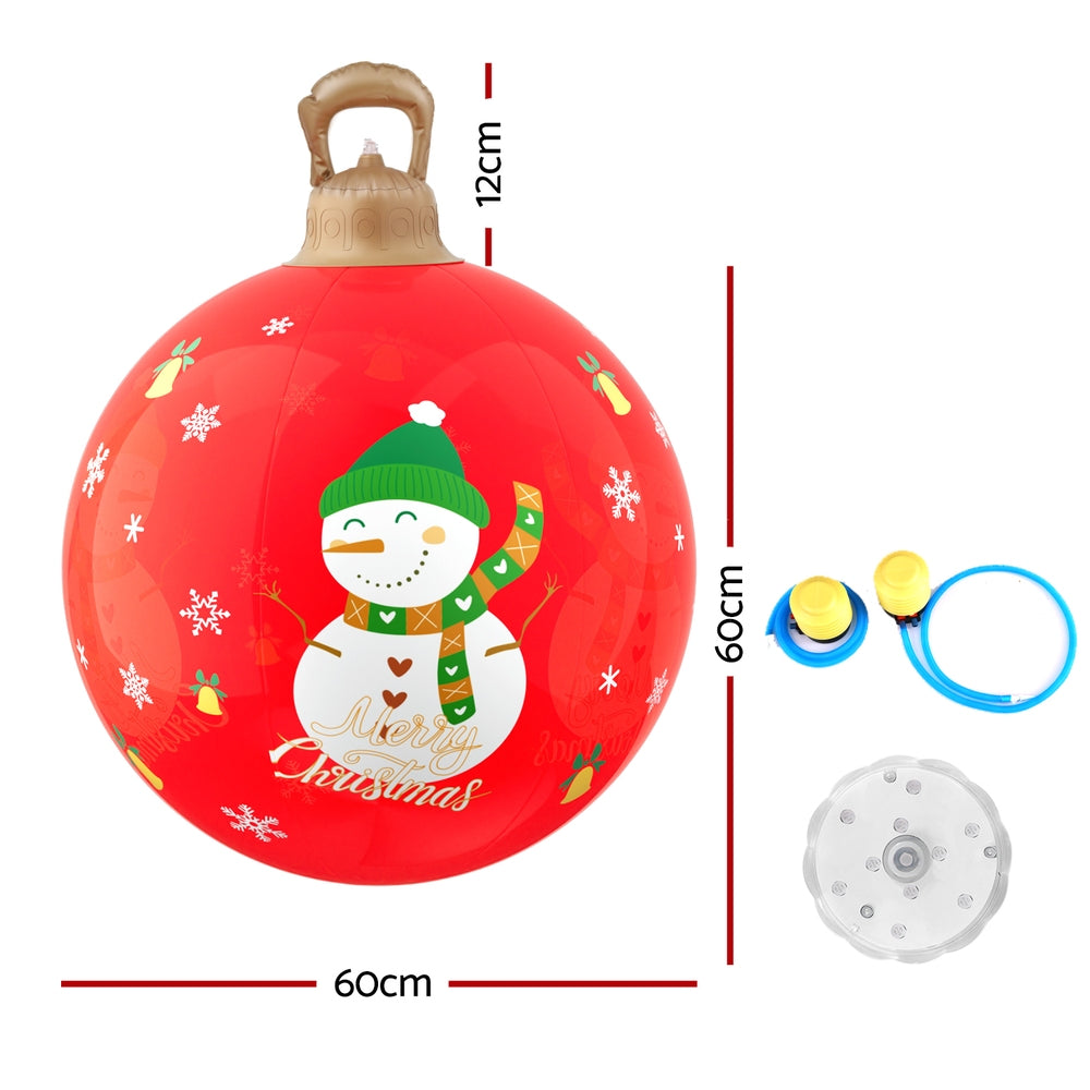 Jingle Jollys Christmas Inflatable Ball Led 60cm Snowman Decoration Bauble Red