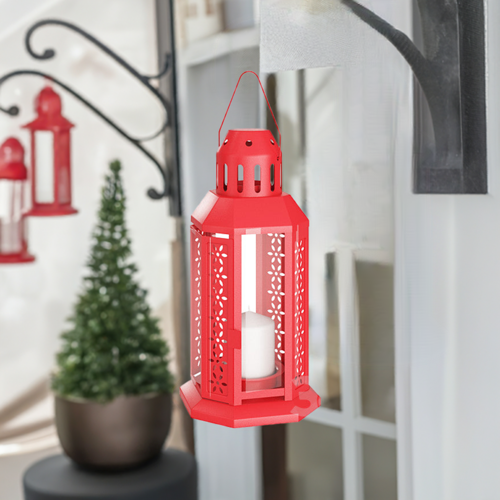 Red Metal Miners Lantern  Decoration 21cm Tealight Candle