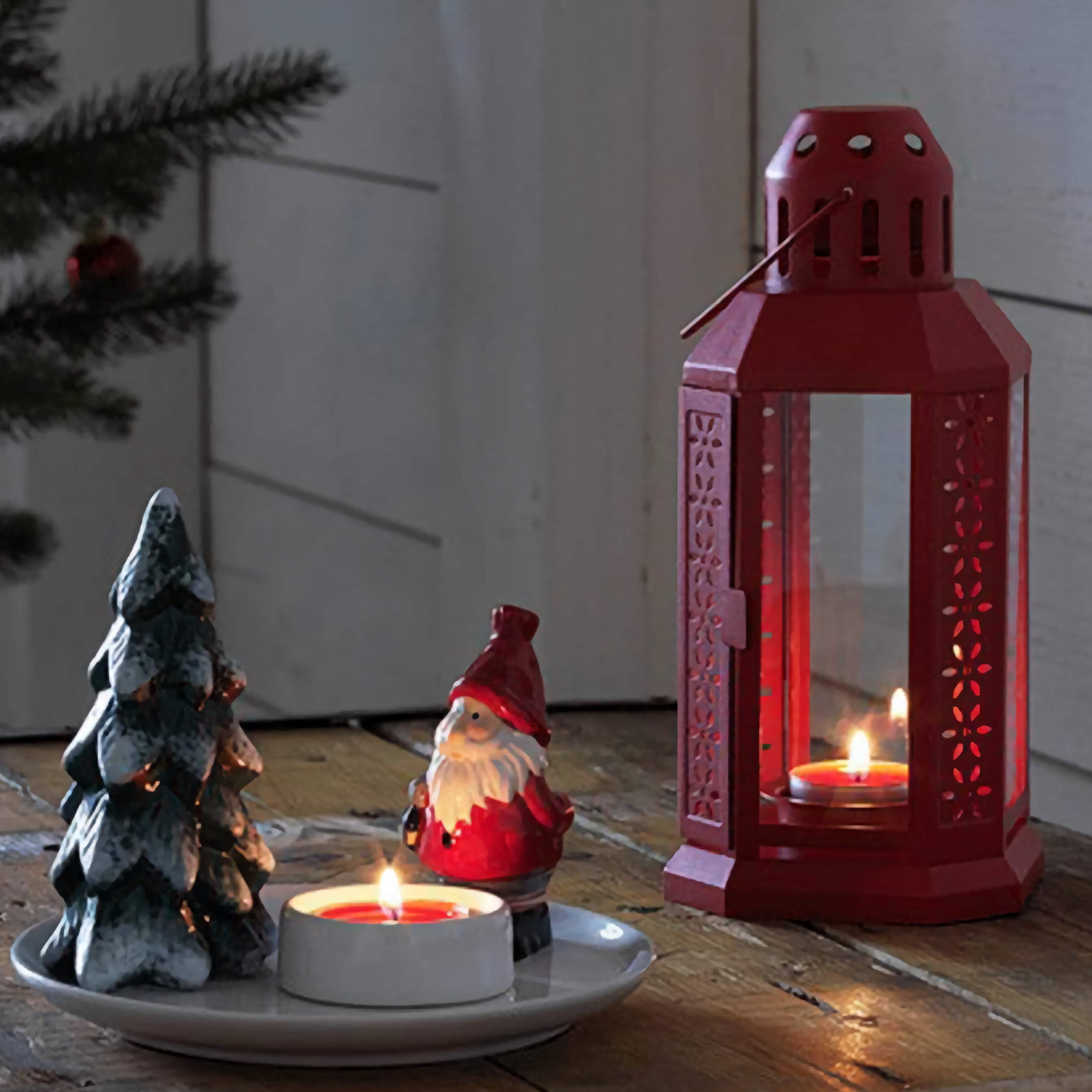 Red Metal Miners Lantern  Decoration 21cm Tealight Candle