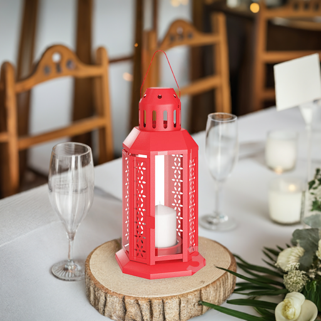 Red Metal Miners Lantern  Decoration 21cm Tealight Candle