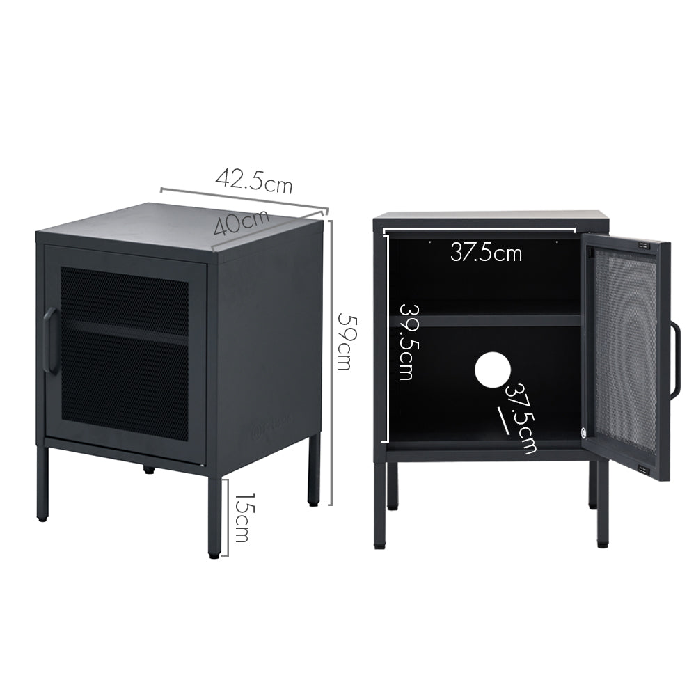 ArtissIn Bedside Table Mesh Door Cabinet - Black