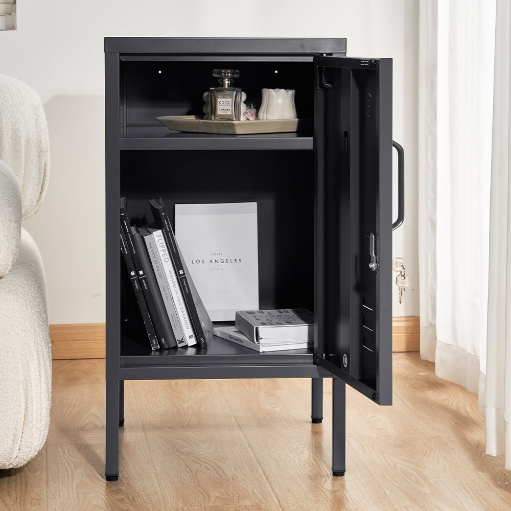 ArtissIn Bedside Table Metal Cabinet - Black