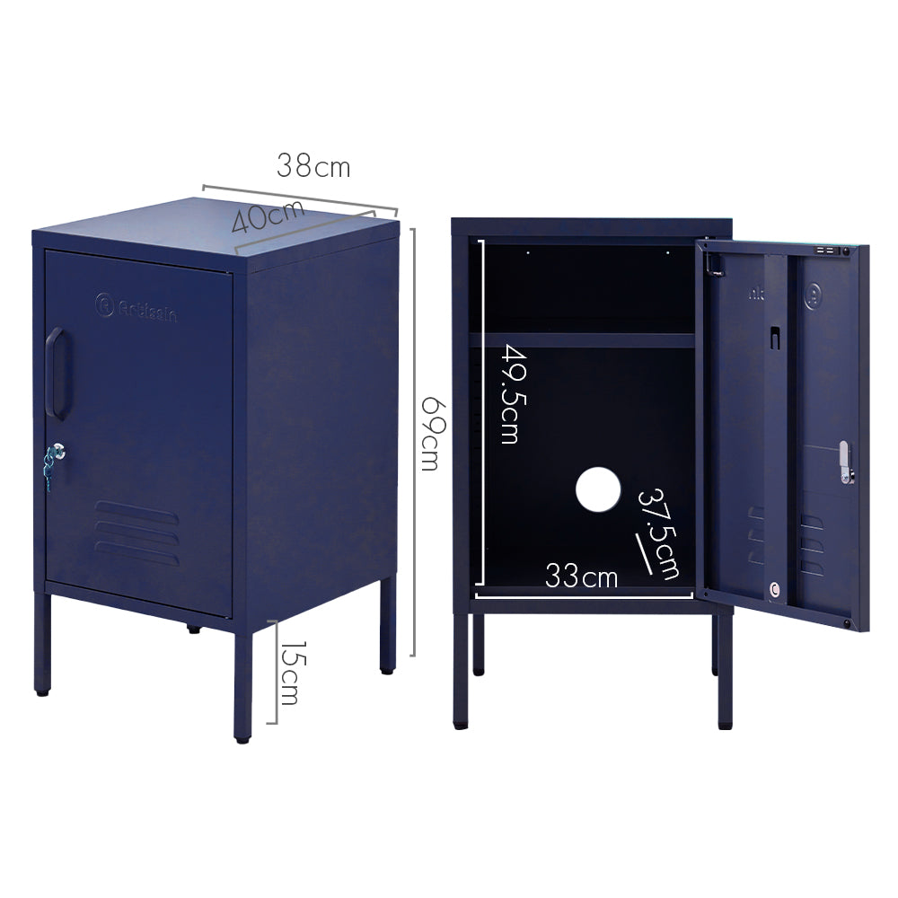 ArtissIn Bedside Table Metal Cabinet - Blue