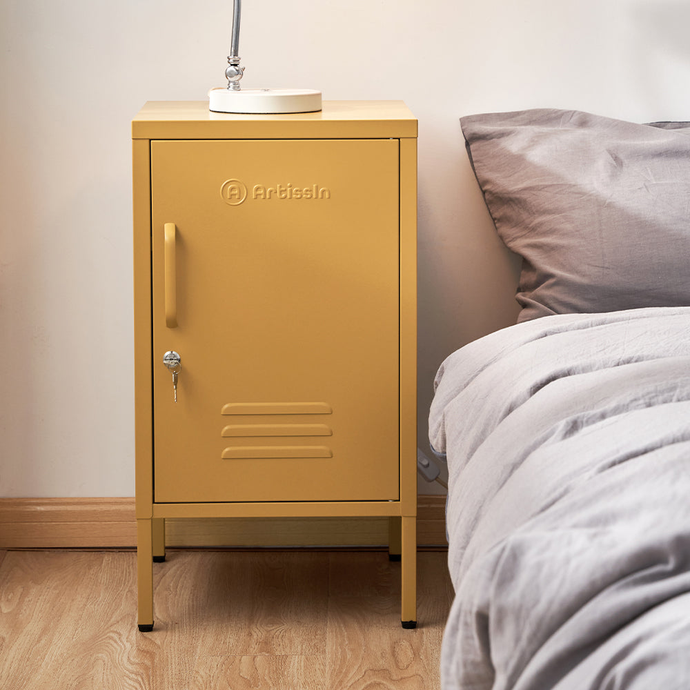 ArtissIn Bedside Table Metal Cabinet - Yellow