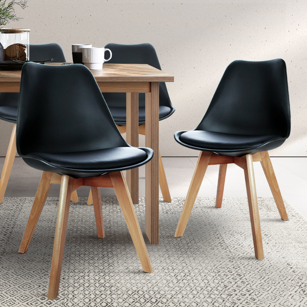 Artiss Dining Chairs Set of 4 Leather Plastic DSW Replica Wooden Black