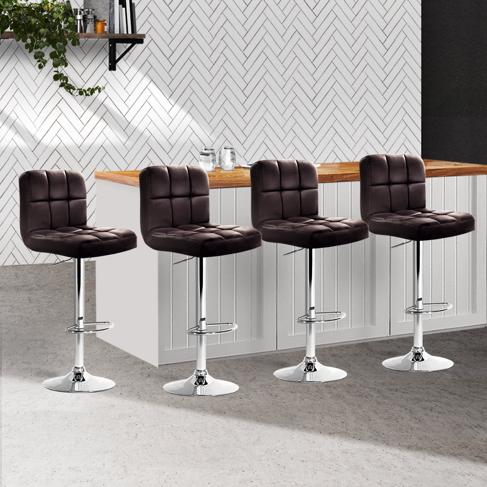 Artiss 4x Bar Stools Leather Gas Lift Brown