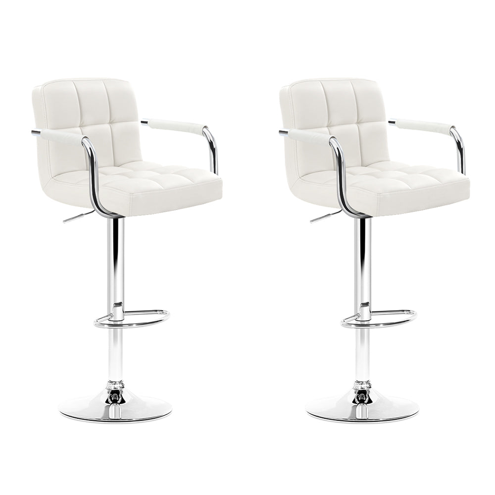 Artiss 2x Bar Stools Leather Gas Lift w/Armrest White