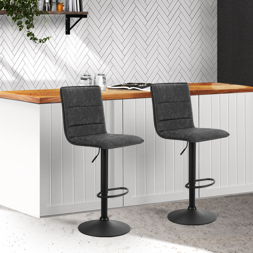 Artiss 2x Bar Stools Gas Lift Vintage Leather Grey