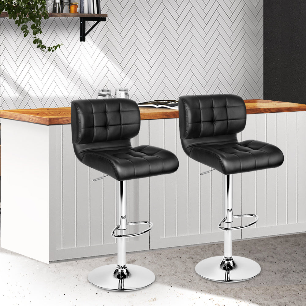 Artiss 2x Bar Stools Gas Lift Leather Padded Stool Black