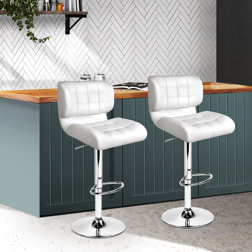 Artiss 2x Bar Stools Gas Lift Leather Padded White