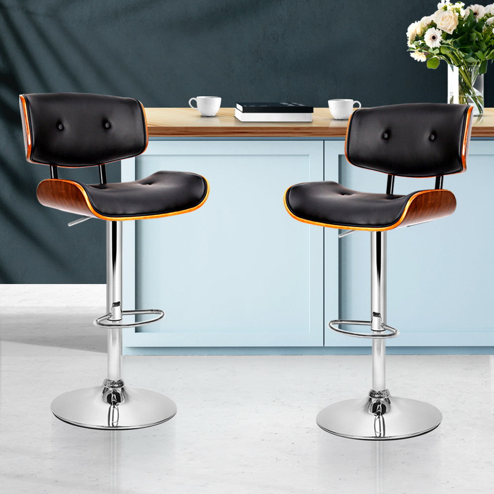 Artiss 2x Bar Stools Gas Lift Leather Black