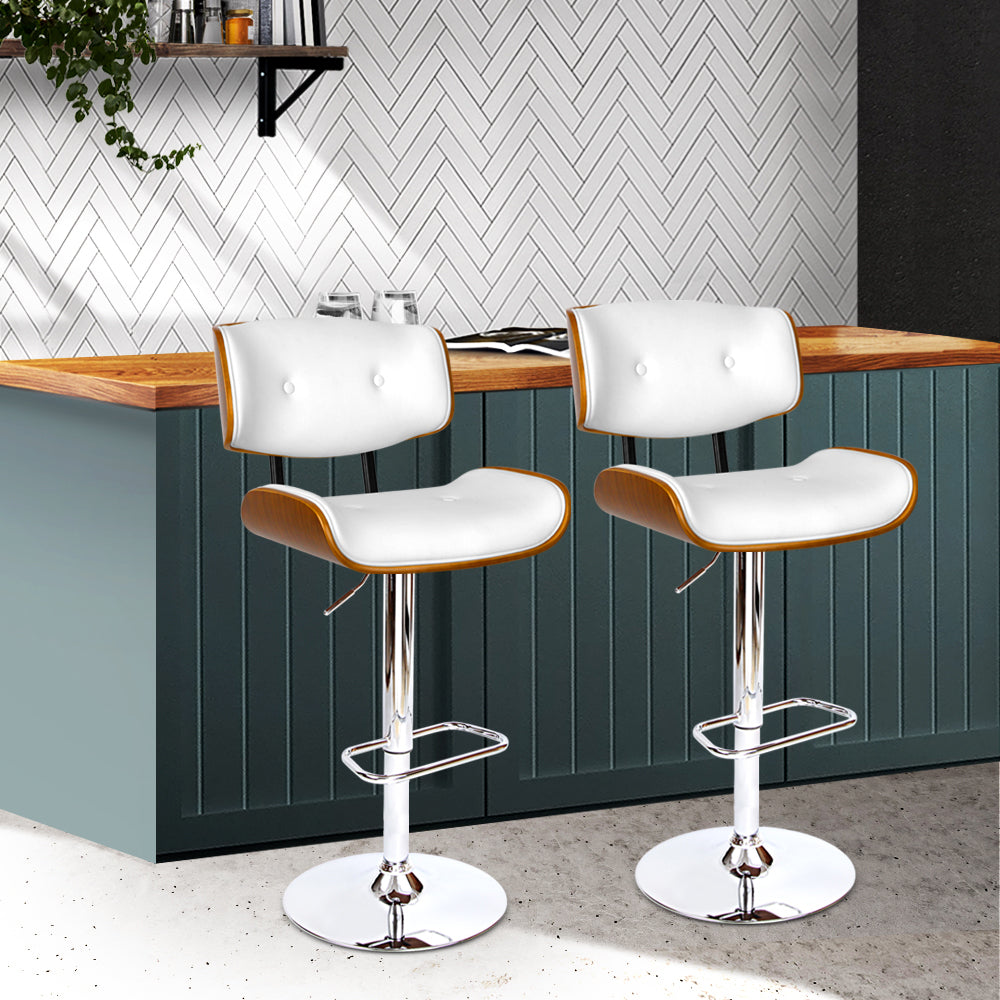 Artiss 2x Bar Stools Gas Lift Leather White