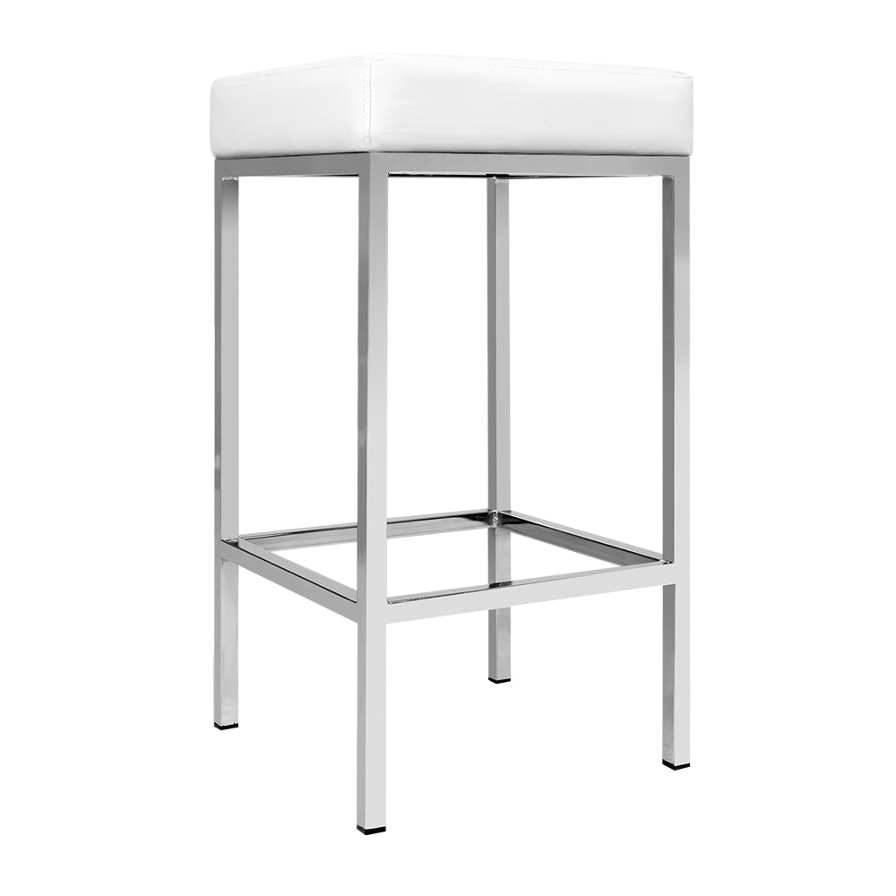 Artiss 2x Bar Stools Leather Padded Metal White