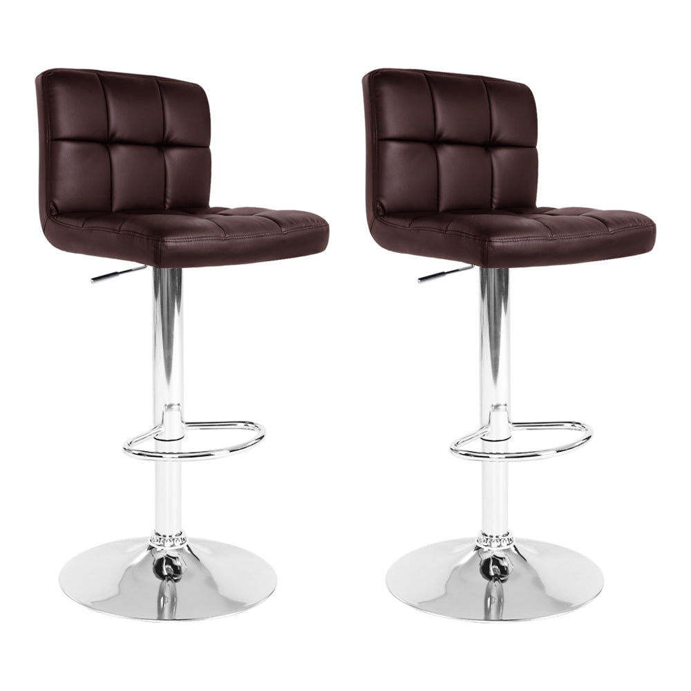 Artiss 2x Bar Stools Leather Gas Lift Brown