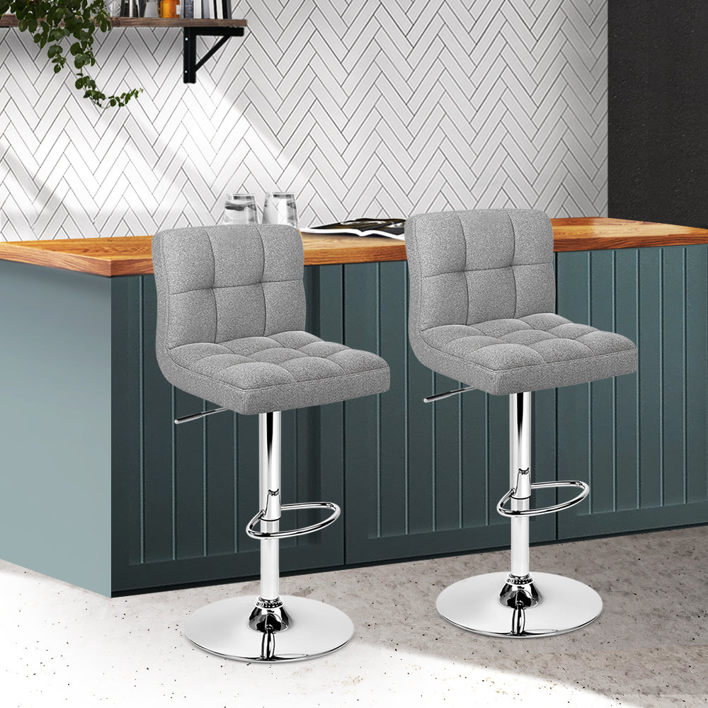 Artiss 2x Bar Stools Fabric Gas Lift Grey