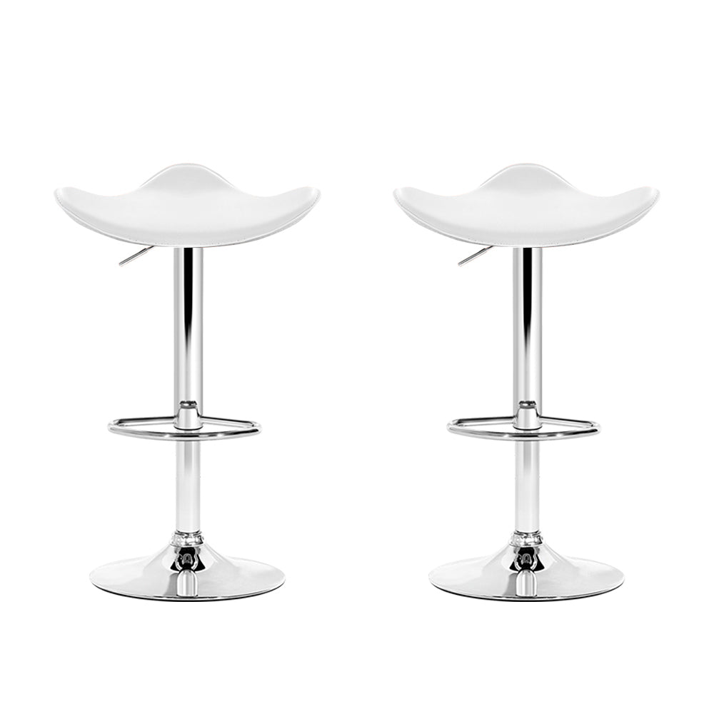 Artiss 2x Bar Stools Leather Gas Lift Chair White