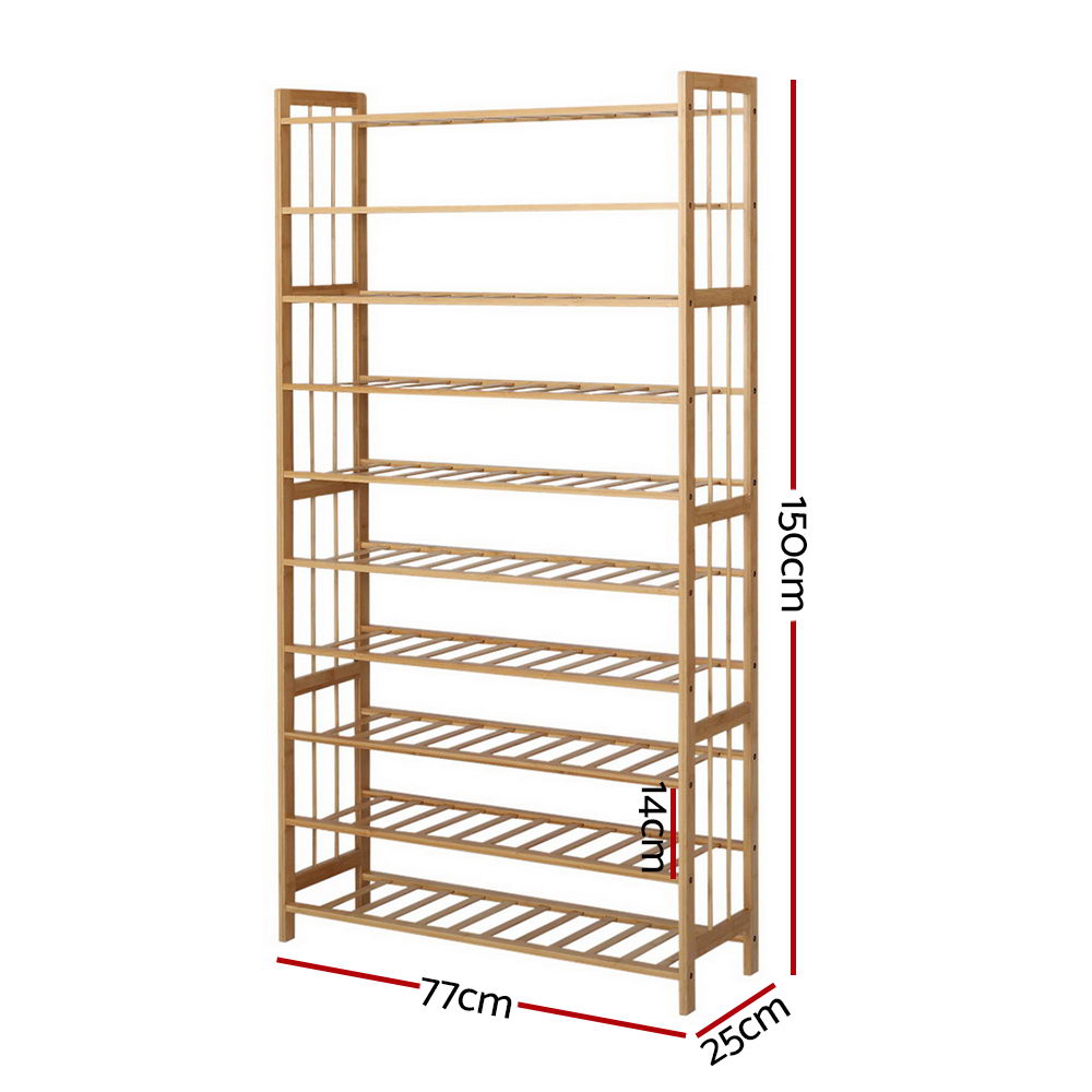 Artiss Shoe Rack Bamboo Shoe Storage 10-tier 50 Pairs