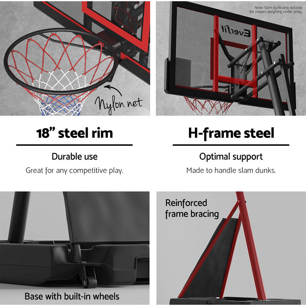 Everfit 3.05M Basketball Hoop Stand System Adjustable Height Portable Red Pro