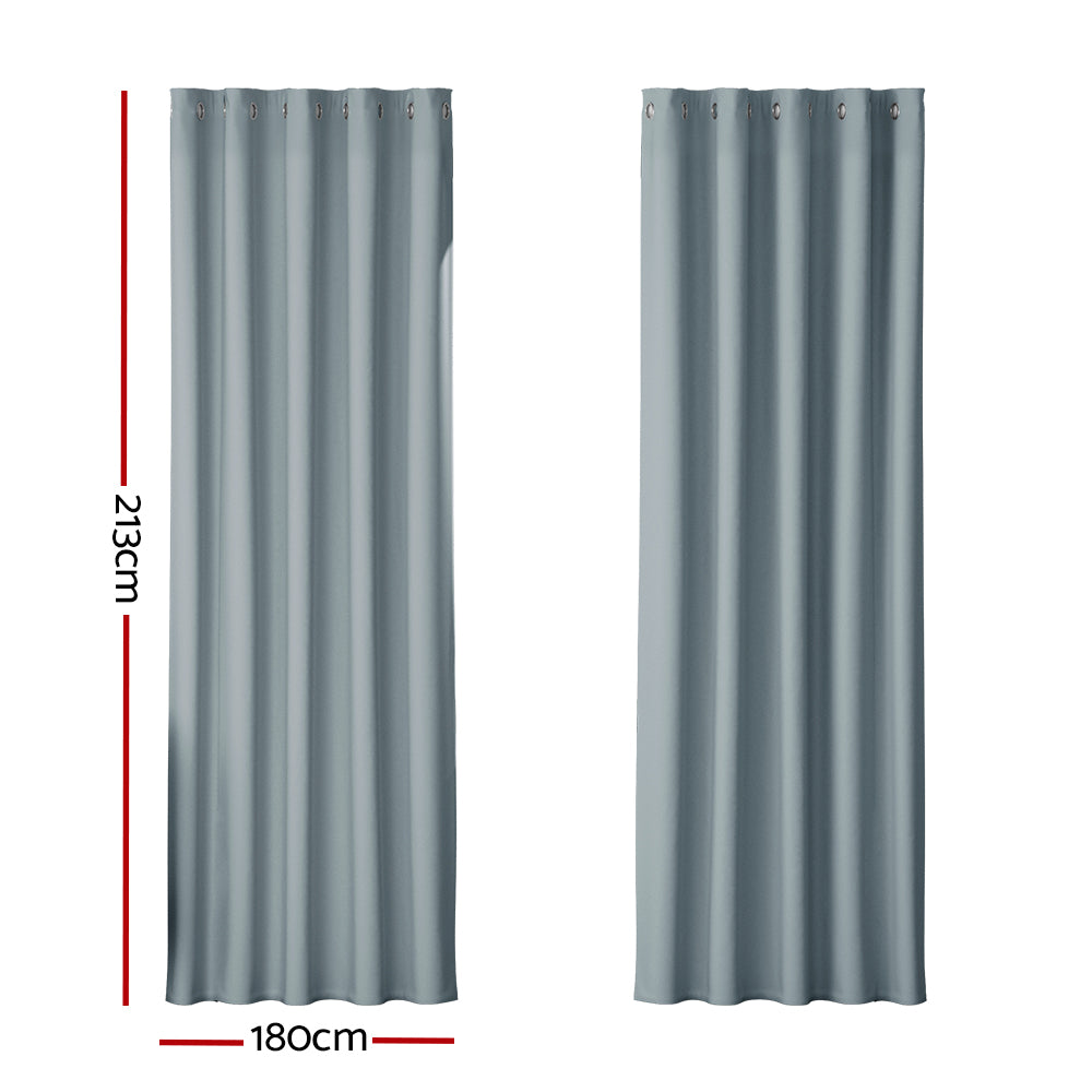 Artiss 2X Blockout Curtains Eyelet 180x213cm Grey Shine