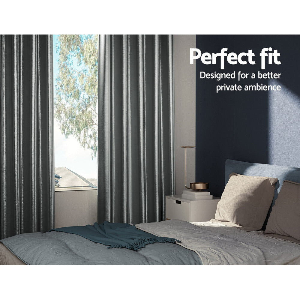 Artiss 2X Blockout Curtains Eyelet 180x213cm Grey