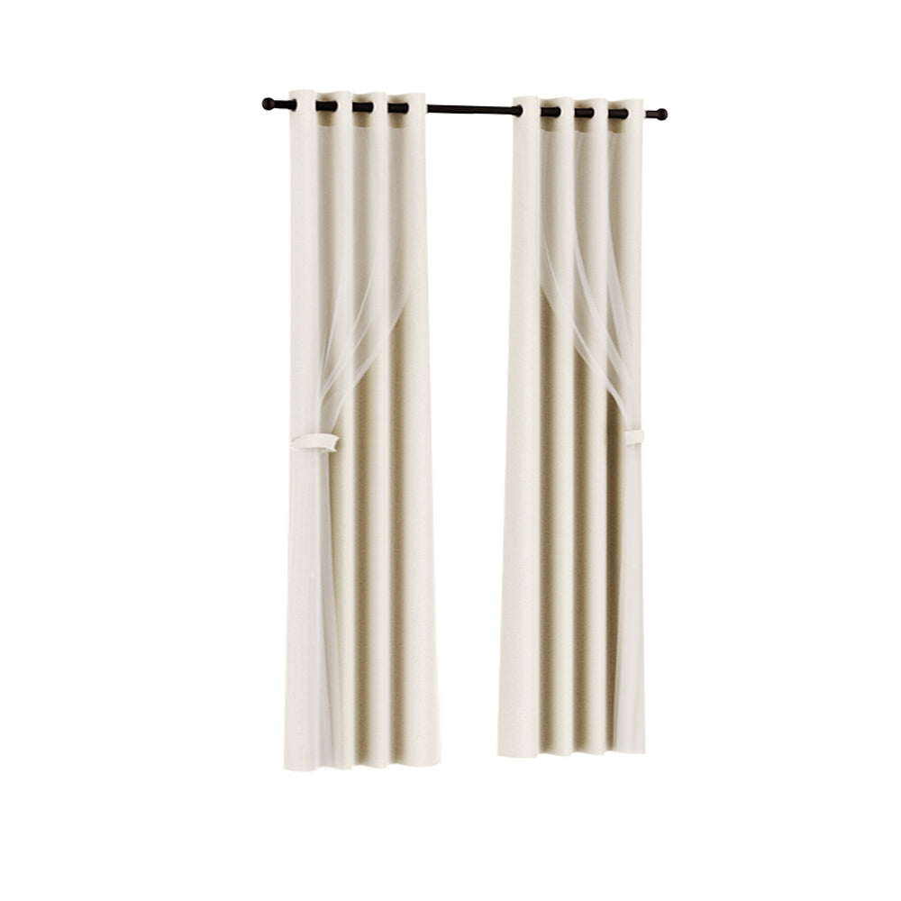 Artiss 2X 132x160cm Blockout Sheer Curtains Beige