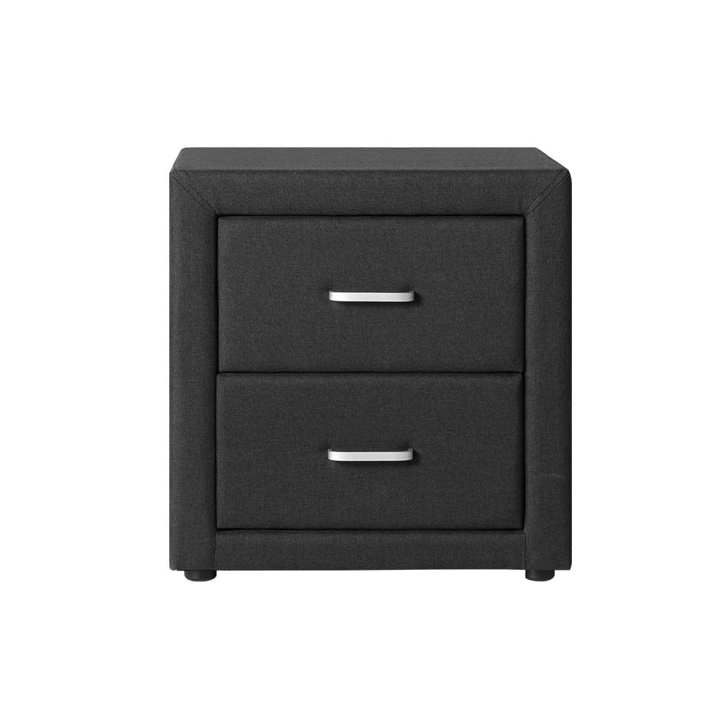 Artiss Bedside Table 2 Drawers Fabric - CADEN Charcoal