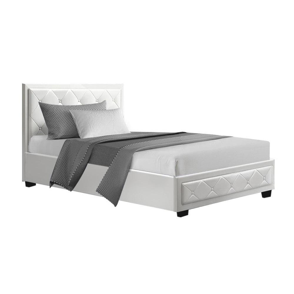 Artiss Bed Frame King Single Size Gas Lift White TIYO