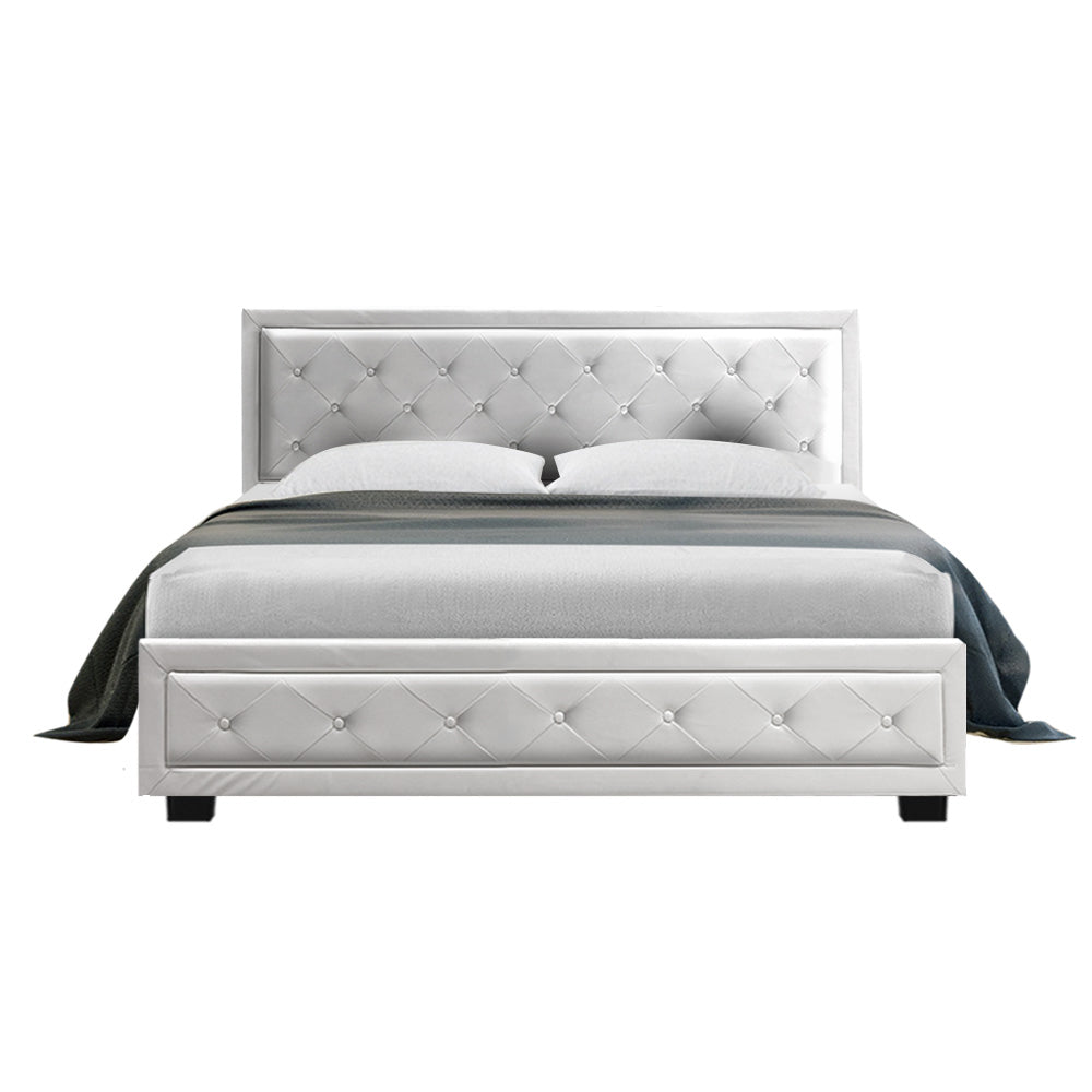 Artiss Bed Frame Queen Size Gas Lift White TIYO